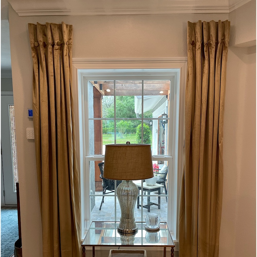 Velvet inverted pinch pleat w/button accent tab top curtains/drapes (set of 2)